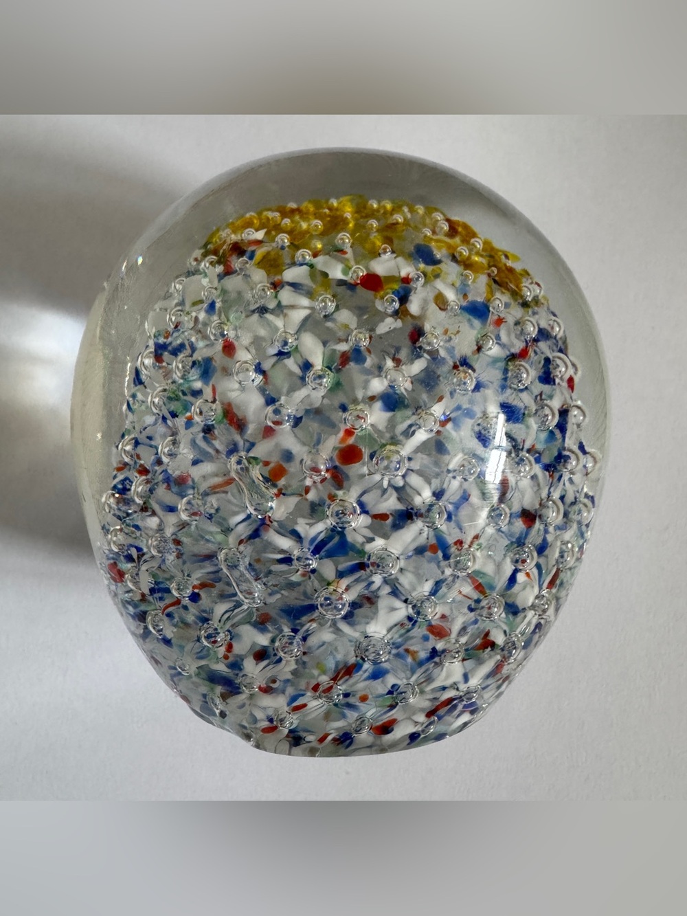 Vintage 11” Handblown Glass Paperweight with Multicolor Millefiori Design